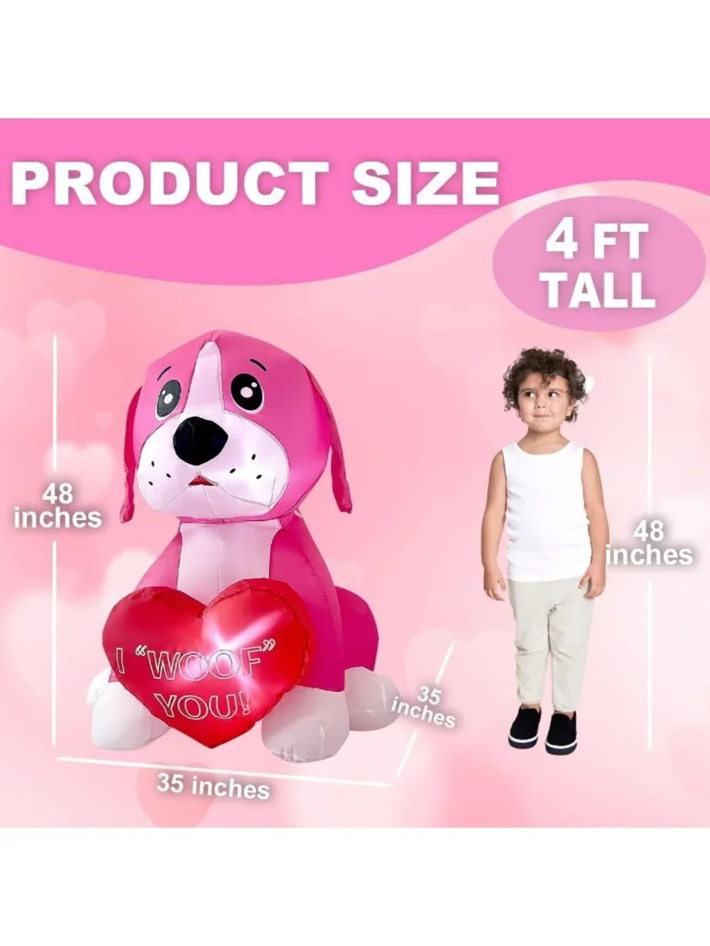 Pink Dog Inflatable with Heart - 4ft LED Lighted Decor for Mother's Day